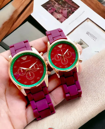 Couple Watch Rubber Chain Strap Puch Button Lock