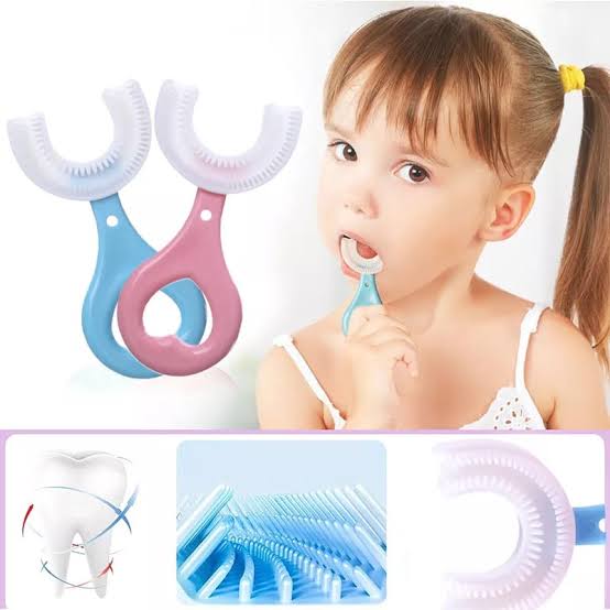 360 Degree U-shaped Baby Toothbrush | Child Toothbrush |Baby Brush | Silicone Kids Teeth Oral Care Cleaning | Pack of 2 |(random Color)